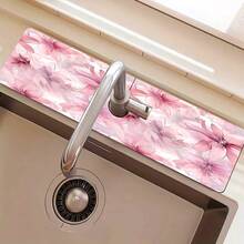 1pc Watercolor Floral Pattern Faucet Mat, Durable Polyester, Quick Dry, Easy Clean, Suitable For Kitchen And Bathroom, Easy Installation, Daily Decor, Gift, Bathroom Mat, Durable Faucet Mat, Faucet Accessory - Multicolor - View 9