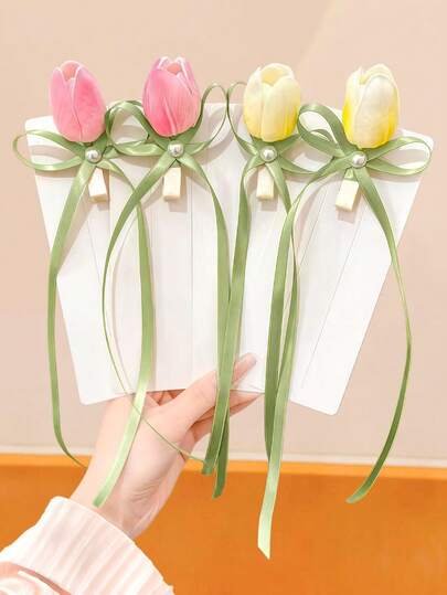 Bộ 4/2 kẹp tóc hình hoa tulip, kẹp tóc hoa giả cài bên hông, phù hợp cho phụ nữ và bé gái, thích hợp sử dụng hàng ngày, hẹn hò, đi học, dự tiệc, ngày lễ, quà tặng Ngày của Mẹ.