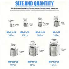 60 PACK 304 Stainless Steel Spiral Repair Kit, Wire Embedded Screw Sleeve Classification Kit, - M3 To M12 Sizes, Durable Steel Wire Thread Insert, Enhanced Metal Thread Strength, Wear Resistant, Fully Covered, Thread Repair Tool, Spiral Coil Thread Repair Sleeve, Multiple Size Combination Kit, Spiral Thread Type Repair Kit, Suitable For Automotive Parts Screw Hole Internal Thread Repair Insert, Automotive Repair, Recovery Fastener Set, Automotive Metal Repair And Thread Repair, Spiral Insertion - A - View 12