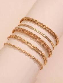 5pcs/Set Minimalist Chain Anklet,Suitable For Daily Play And Wearing - Gold - View 3