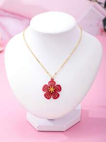 1pc/Set Vacation Style Five Leaf Flower Gold Flower Shaped Pendant For Women, Necklace, Wedding Gift - Red - View 5