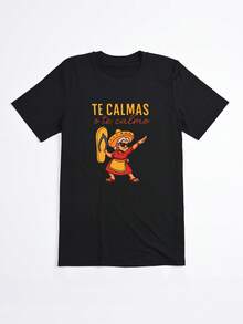 Camiseta Negra con Estampado de Mujer con Sombrero y Texto Te Calmas o Te Calmo para Uso Diario - Negro - Ver 2