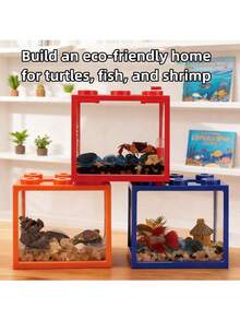 1pc Mini Small Building Block Betta Fish Tank, Transparent Desktop Landscape Aquarium, Creative Betta Fish Box, Small Fish Tank For Small Fish, Shrimp And Turtle, High Transparency Goldfish Bowl, Desktop Micro Landscape Aquarium, Office Turtle Tank, Fish Tank - Multicolor - View 7