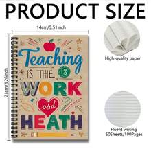 1pc Creative Hand-Drawn "Teaching Is The Work Of Heart" Themed Spiral Notebook, Colorful Pattern With Inspirational Quotes, Suitable For Study, Work, Daily Notes, Planning, And Journaling, Also Makes A Great Graduation, Birthday Or Other Occasion Gift. - M - View 6
