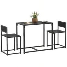 Dining Table And Chairs Set 2, Dining Room Sets, Rectangular Space Saving Table And 2 Chairs For Compact Kitchens, Steel Frame, Grey Wood-Effect - Black - View 12