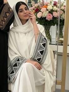 1 chiếc áo Abaya Jilbab tay dài thêu họa tiết thiết kế mới, khăn trùm đầu Hijab Khimar dành cho phụ nữ Hồi giáo, trang phục cầu nguyện kín đáo. - Nhiều màu - Xem 2