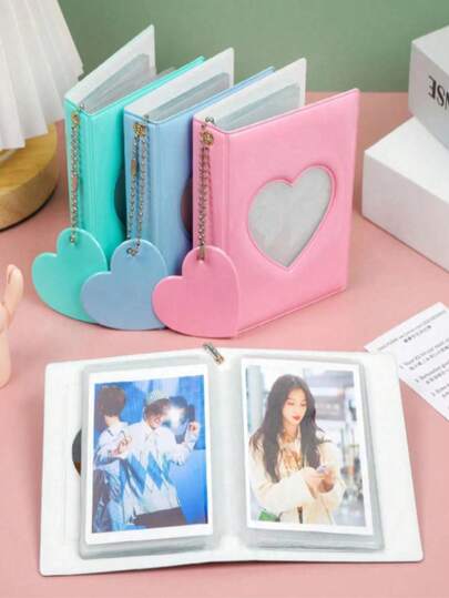 1 Album ảnh 3 inch thiết kế hình trái tim, Album để sưu tập thẻ thần tượng, Album ảnh có bề mặt tráng gương để sưu tập vé xem phim và danh thiếp, Album mini có mặt dây chuyền hình trái tim