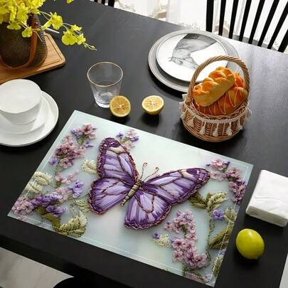 1/2/4/6/8/300pcs Luxury Placemat Set, Featuring Red Floral Pattern Design, Size 12*18 Inches/30*45cm. Multiple Pattern Options Available, Suitable For Family Dining, Home Decor, Birthday Party, Kitchen Supplies, Restaurant Dining And Home Living. 100% Polyester Woven, Washable Polyester Placemats.