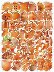 60 piezas Pegatinas estéticas naranja, que contienen elementos de mariposa/macaron/suculenta/teléfono retro, pegatinas decorativas de PVC resistentes al agua adecuadas para funda de teléfono, botella de agua, portátil, cuaderno, equipaje, scrapbook, diario, suministros de oficina, decoración de habitación, pegatinas lindas - Naranja - Ver 2