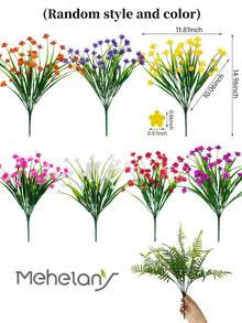 MEHELANY 12/6束混合人造户外仿真塑料植物，仿波士顿蕨茎叶，人造山茶花、蕨类、桉树绿植，适用于户外花园、阳台、室内家居装饰、复活节装饰 - 綠色 - 查看 2