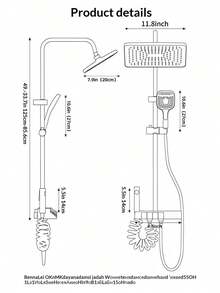 Shower System Thermostatic, 4-Function Piano Key Wall-Mounted Shower Set, With Shower Head, 4 Function Hand Shower(Grey) - Black - View 11