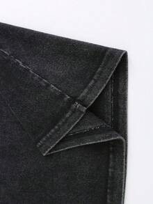 Men's 2PCS BUUTIAN Vintage Wash Solid Color T-Shirt & Denim Shorts Set, Multiple Color Combinations Available, Oversized Streetwear Casual Summer Joggermate Outfit, 90s Retro Casual Loungewear - 黑色 - 查看 7