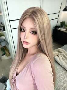alicegarden 28 Inch Long Synthetic Straight Hair Wig, Natural Middle Part Design, Golden Tone, Perfect For Daily Use, Presents A Natural And Realistic Appearance, Ideal Gift For Women - Gold - View 1
