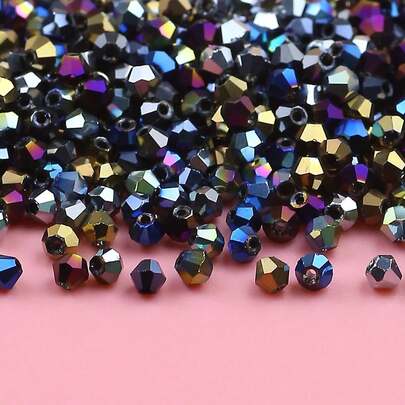 200pcs Multi-Color Electroplated Diamond Shaped Pointed Beads, Glass Beads, Loose Beads, DIY Jewelry Making Materials For Bracelets, Necklaces, Headpieces, Earrings