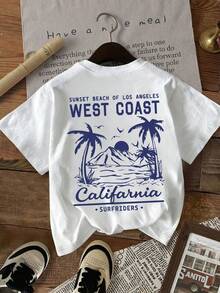 Áo thun ngắn tay cỡ lớn dành cho nữ, in chữ phong cách bãi biển California bờ Tây, kiểu dáng thường ngày, họa tiết cây dừa, trang phục nữ thoải mái và đa năng, phù hợp cho các hoạt động hàng ngày và đi biển, mẫu áo mới mùa xuân/hè. Màu trắng. - trắng - Xem 3