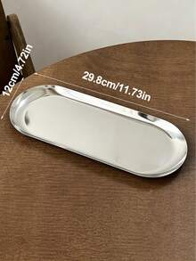 1pc Minimalist Stainless Steel Oval Tray, Multi-Purpose Metal Serving Plate For Desserts, Snacks, Jewelry & Cosmetics, Kitchen Organizer Tray - Multicolor - View 10