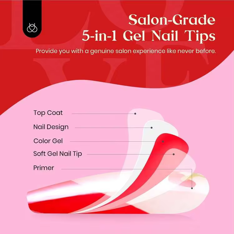 BEETLES 30pcs/Set 15 Sizes Medium Almond Shape Nail Stickers, Pink Ombre Color Nail Art Decals, Fashionable Nail Extension DIY Manicure Gift Suitable For Women Nails - 30pcs 15Sizes Medium Almond - View 5