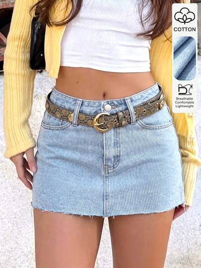 Cross-Border Women's Clothing Spring, Summer, Fall & Winter Solid-Color Minimalist Elegant Style Everyday Commuter Women's Denim Skirt