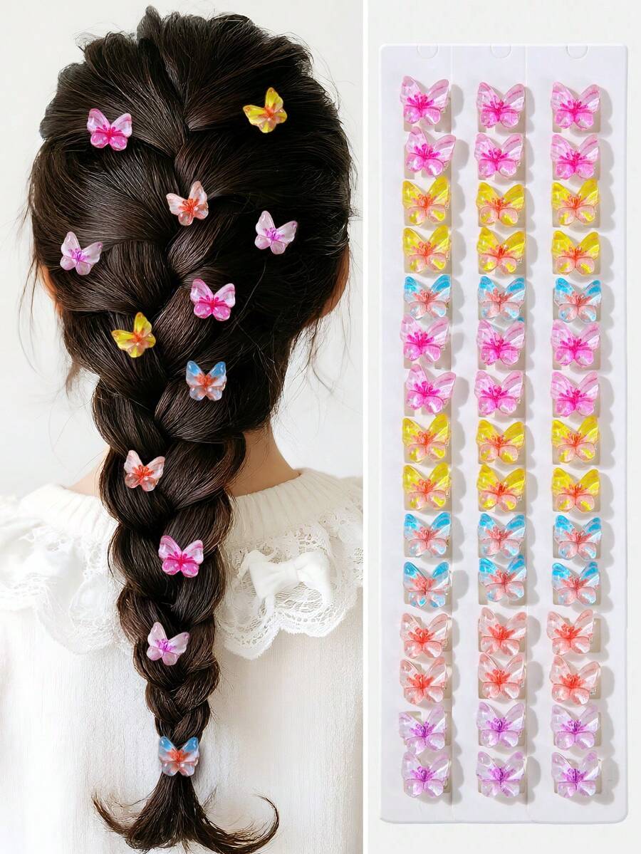 10pcs/Set Colorful Gradient 3D Resin Butterfly Hair Clips, Cute Bridal Wedding Decor, European And American Style Hair Accessories For Girls - Multicolor - View 1