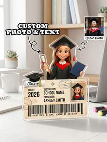1pc Personalized Graduation 2026 Acrylic Block, Custom Photo & Text Graduation Boarding Pass Keepsake,Graduation Photo Ornament, Unique Class Of 2026 Graduation Gift For Her Him, For High School College Graduates, Graduation Party Table Centerpiece, Custom Grad Travel Memory Photo Display - Black - View 3