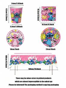 Bộ đồ dùng tiệc chủ đề Lilo & Stitch màu hồng đậm, bao gồm đĩa, cốc, khăn ăn, khăn trải bàn, quà tặng nhỏ, đồ trang trí tiệc và bộ đồ ăn dã ngoại/cắm trại. - Nhiều màu - Xem 2