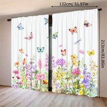 2pcs Translucent Polyester Fiber Curtains, With Colorful Butterfly And Floral Patterns, Modern All-Season Design, 100% Polyester Fiber, Light Filtering, With Rod Pocket For Easy Installation, Perfect For Kitchen, Laundry Room, Bedroom, Study And Living Room - Multicolor - View 15