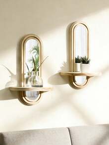 1pc Arched Wall Mounted Mirror Rack, Modern Decorative Wall Mounted Storage Rack, Minimalist Hanging Vanity Organizer Rack, Stylish Mirror Frame Decor, Suitable For Living Room, Bedroom, Bathroom, Entryway, Dressing Room, Apartment Wall Display - Multicolor - View 4