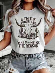 If I'm The Problem Summer Fashion Desert Cactus Bull Head Print Casual Women's Short Sleeve Shirt-New Autumn/Winter Collection: Unisex Relaxed Fit Long-Sleeve Crew Neck Sweatshirt - 灰色 - 查看 1