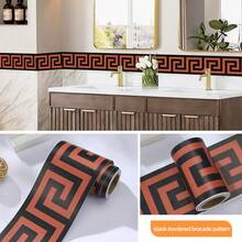 Self-Adhesive Ceramic Tile Trim Sticker, Decorative Wall Border For Kitchen, Bathroom, Waterproof Baseboard - Black-edged Brocade Pattern - View 2