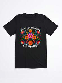 Camiseta Negra con Estampado Floral y Texto La Mejor Mamita del Mundo para Mujer Casual - Negro - Ver 2