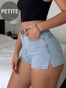 Shorts vaqueros cortos de estilo casual y sexy al estilo americano con bolsillos y abertura lateral para el verano - Lavado ligero - Ver 5