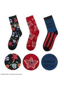Netflix 3Pairs Stranger Things Officially Licensed Crew Socks Set With Scoops Ahoy Hellfire Club And Demogorgon Classic Patterns Soft Breathable Cotton Blend Material For Daily Casual Wear And Fan Collection Perfect Gift For Stranger Things Enthusiasts - ST - View 4