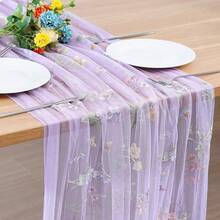 Camino de mesa floral púrpura, camino de mesa de malla bordada con flores silvestres de primavera/verano, adecuado para bodas, despedidas de soltera, baby showers, decoración DIY para cocina y hogar en días festivos - Púrpura malva - Ver 8