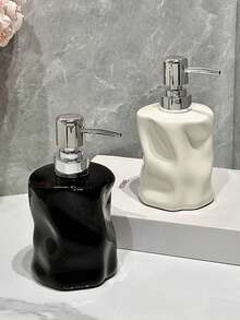 1pc Luxury Ceramic Refillable Soap Dispenser, 13oz Capacity For Hand Wash Or Dish Soap, Countertop Bathroom Accessory, Home Decor - Multicolor - View 4