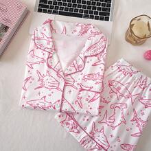 Bộ đồ ngủ nữ 2 món in hình cá mập đại dương năng động, chất liệu satin cao cấp, mềm mại và thoải mái, áo tay ngắn rộng rãi và quần short, bộ đồ ngủ trẻ trung dành cho nữ. - trắng - Xem 4