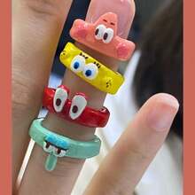 SpongeBob SquarePants 1 Set Cartoon Couple Rings, Cartoon Animation Peripherals, Movie Jewelry Accessories Toys Birthday Gift, Couple Commemorative Gift, Perfect Decorative Gift, Suitable For Daily Outfit Decoration, Fan Series, Holiday Party Decoration, Anniversary, Holiday Party Gift (Random Style) - Multicolor - View 6