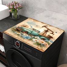1pc Vintage Truck Pattern Printed Washing Machine Dust Cover Mat, Rubber Soft Bottom, Laundry Room Accessory, Washing Machine Top Protective Pad, Quick Absorbent And Dry, Refrigerator Dust Cover, Coffee Maker Countertop Absorbent Mat, Diatomite Draining Mat, Modern Laundry Room And Kitchen Appliance Washing Machine And Dryer Dust Cover, Home Decor, Kitchen And Dining Room Decor - Multicolor - View 4