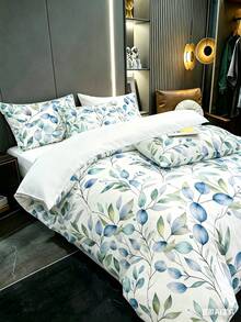 3Pcs Watercolor Eucalyptus Leaves Blue & Green Leaf Print Duvet Cover ,Pillow Cover Pattern Is Random ,Duvet Cover Set (1 Duvet Cover + 2 Pillowcase Without Pillow Insert), Bedding Set, Soft Warm And Cozy Bedding Set For Bedroom, Guest Room, Dormitory Decoration Set Rose Plant Print Soft Skin-Friendly Luxury Bedding - Multicolor - View 4