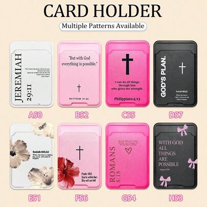 8 pièces Étui de téléphone adhésif avec motif de verset biblique chrétien, Autocollant de dos de téléphone/étui de couleur dopamine, Poche pour cartes intégrée pour portabilité pratique, Design croix religieux, Plusieurs styles disponibles, Peut ranger les cartes bancaires, les cartes de métro, les petites cartes convenant à un usage quotidien, Accessoires de téléphone,