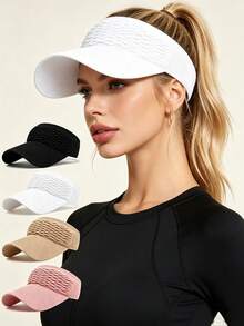 Women's Lightweight Gray Sun Hat - Made Of Breathable And Comfortable Polyester Fabric With UV Protection, Featuring A Textured Woven Design And Curved Brim, Suitable For Running And Outdoor Activities, Hand-Washable, Sun Hat | Textured Woven Hat | Breathable Mesh Sun Hat - Hat - View 1