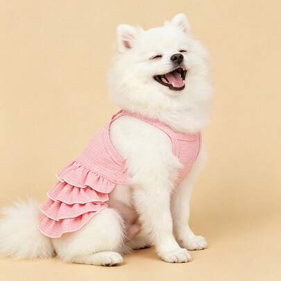 1 pezzo Vestito di lusso con volant e bretelle per animali domestici, elegante e alla moda per matrimoni, per gatti e cani, morbido e traspirante, leggero e confortevole per tutte le stagioni