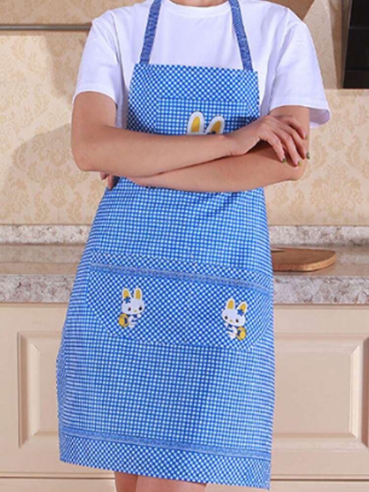 Plaid Rabbit Apron - Brown Cartoon Pattern Kitchen Apron, Lightweight Breathable Absorbent, With Practical Pockets, Suitable For Baking, Grilling, Cleaning, Adjustable Neck & Waist Straps - Thoughtful Gift For Mom/Girlfriend, Mother's Day Gift, Kitchen Accessory, Affordable Apron, Suitable For National Day, Parties, Gatherings, Bars, Restaurants, Hotels, Halloween, Etc. - Multicolor - View 18