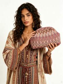 Sac à main rétro imprimé pour femmes OUYUAN, sac à main plissé bohème, sac à fermeture à pression raffiné et pratique de haute qualité, sac de plage et de vacances d'été. Convient pour un usage quotidien décontracté, les fêtes de vacances, les voyages, les banquets. C'est un cadeau exquis pour la famille, les amis et les partenaires. - Multicolore - Voir 4