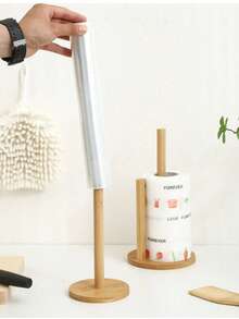 1 pieza Soporte para caja de pañuelos de bambú, dispensador de película adherente sin instalación, estante para toallas de papel, estilo japonés ahorrador de espacio multifuncional, almacenamiento versátil para cocina, baño, encimera y escritorio, regalo para organizadores del hogar - Multicolor - Ver 6