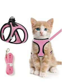 Cat Harness And Leash For Walking, Soft Adjustable Cat Vest Harness, Easy Control Breathable Reflective Stripe Jacket, Black - Pink - View 6