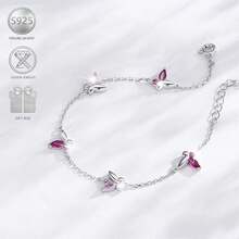 1 chiếc vòng tay hình bướm bằng bạc 925 đính đá Zirconia, kiểu dáng thời trang, tối giản, thanh lịch, phù hợp cho phụ nữ đeo hàng ngày, tham dự lễ hội âm nhạc, đám cưới và du lịch. - Hồng - Xem 2