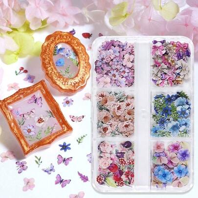6 ô lưới bằng bột gỗ và nhựa epoxy, hình bướm, hoa hồng, hoa diên vĩ, hoa anh đào, hoa cúc, đồ trang sức thủ công tự làm, phụ kiện trang trí ngày Valentine.