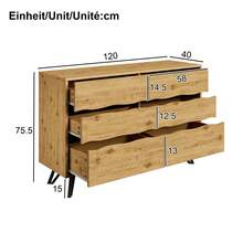 Buffet moderne à 6 tiroirs – aspect bois, pieds en métal, grand espace de rangement, design minimaliste, pour salon et salle à manger – 120 x 40 x 75,5 cm - Kaki - Voir 3