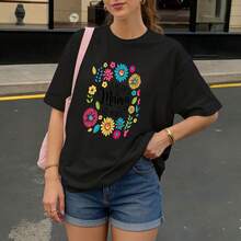Camiseta Negra con Estampado Floral y Texto La Mejor Mama del Mundo para Mujer Casual - Negro - Ver 3