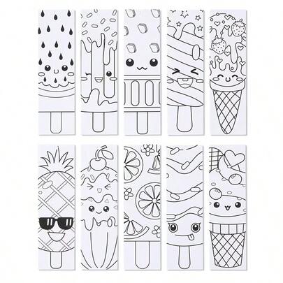 30pcs Ice Cream Pattern Colorful Blank Bookmarks With Ribbons, Baby Shower Party Decor, Home Decor, Birthday Party Supplies, New Year Party Gifts, Party Favors
